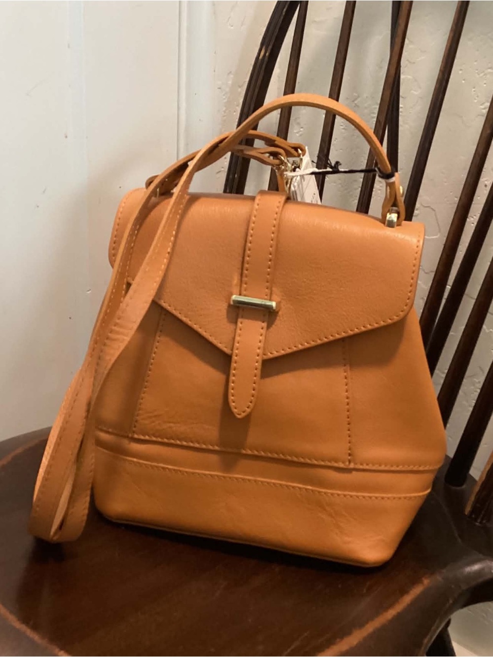 Divina Firenze Italian Tan Leather Backpack Shoulder Bag Purse